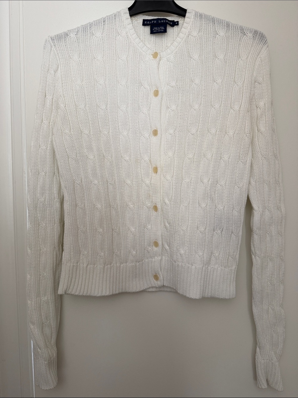 Ralph Lauren White Cable-Knit Button Front Cardigan - Picture 1 of 5